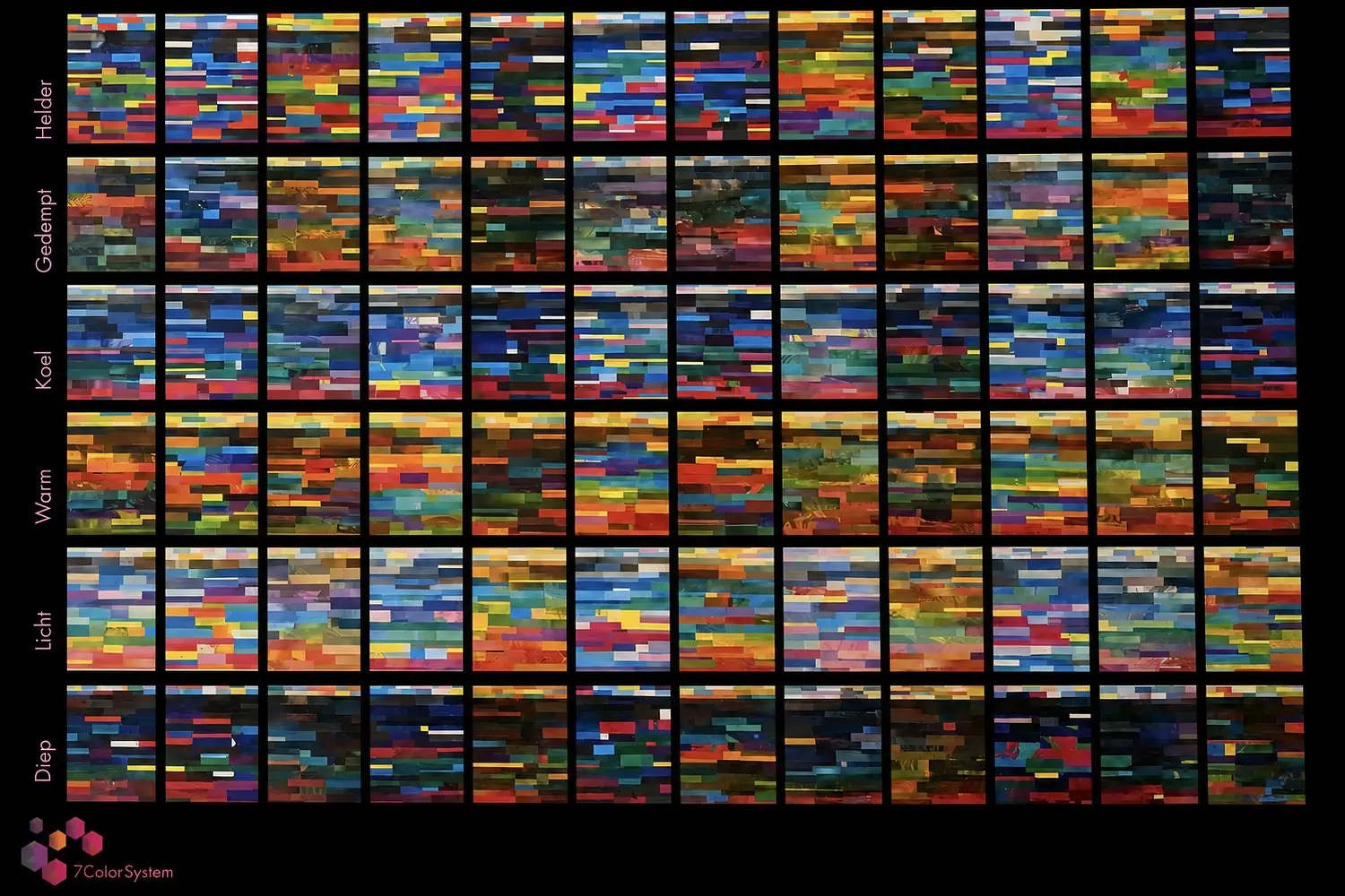 Horizontaal overzicht van de zes kleurkenmerken binnen het 78Color System