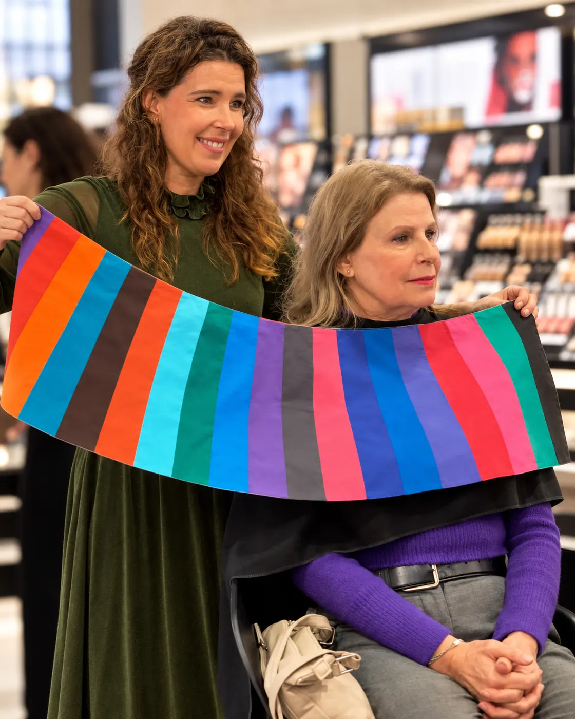 RSO-kleuradvies met heldere kleurdoeken in een winkel